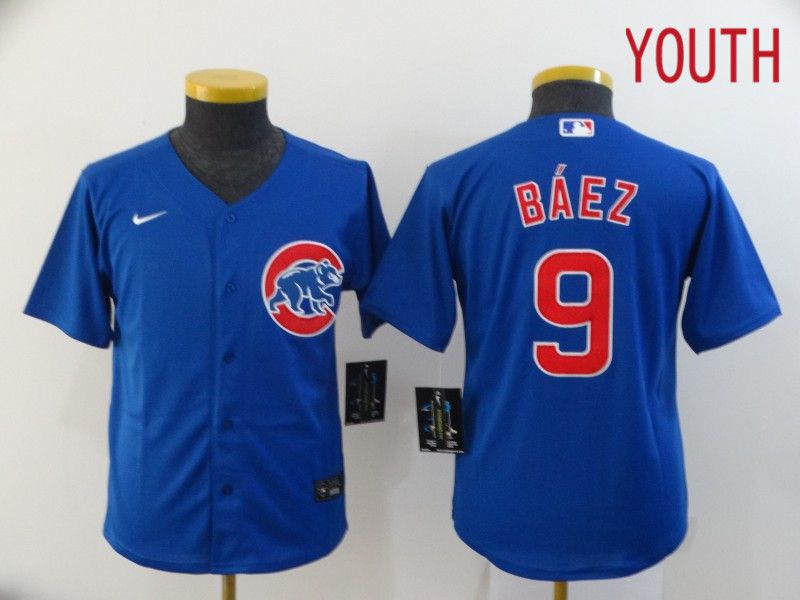 Youth Chicago Cubs 9 Baez Blue Game Nike MLB Jerseys